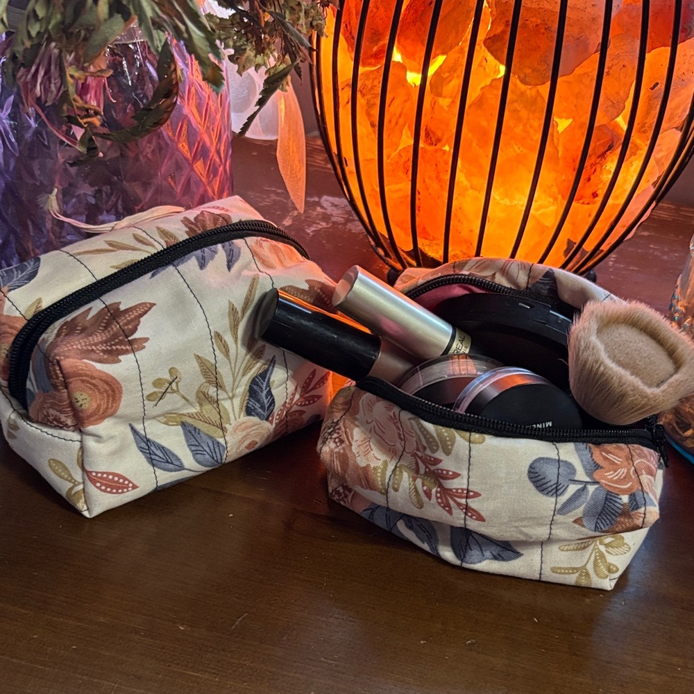 Mini Blue and Pink Floral Makeup Bag